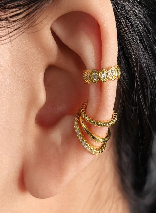 Ninejuize 4pcs Ear Cuff Earrings for Women Non Piercing 14K Gold Plated Non Tarnish Gold Ear Cuffs Set Clip On Earrings Wraps Cubic Zirconia Jewelry - Image 3